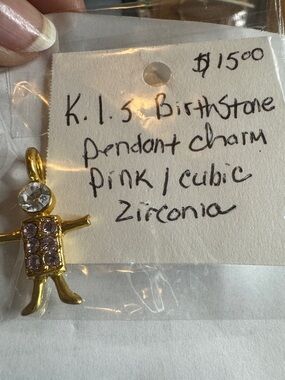 K.l.S Gold Tone Pink CZ Birthstone Pendant Charm